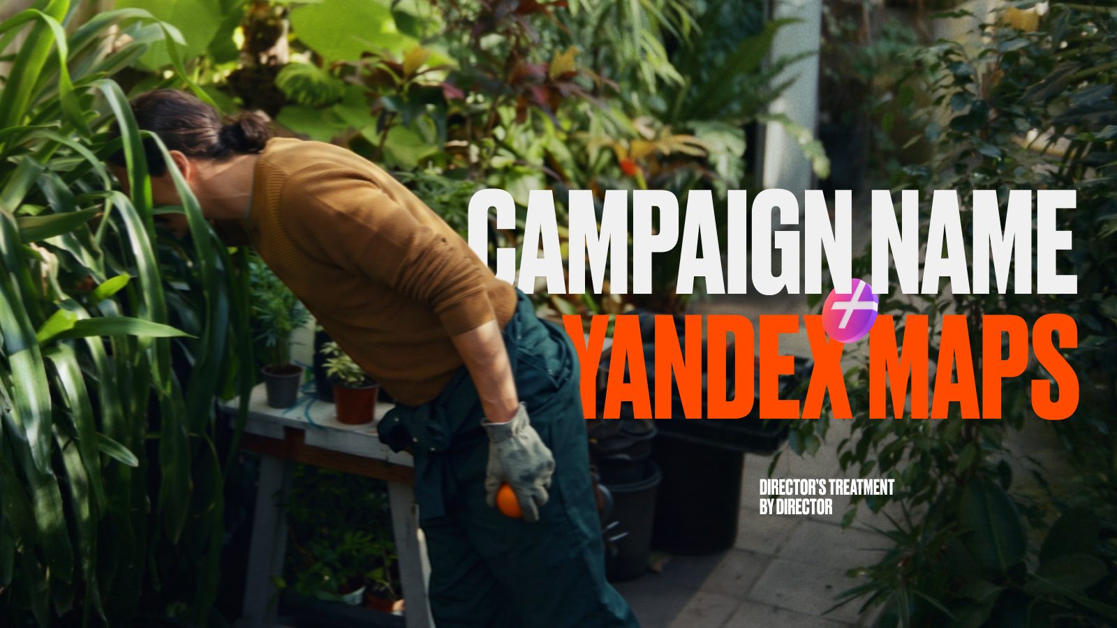 Yandex Maps treatment cover: a man searching through dense green plants